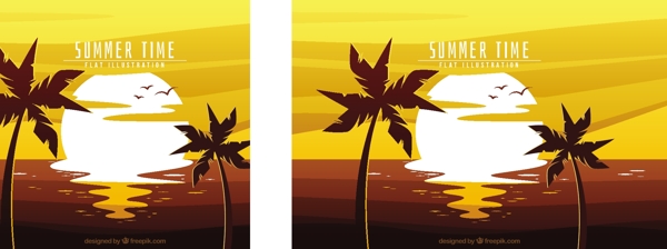 太阳棕榈树的夏天背景