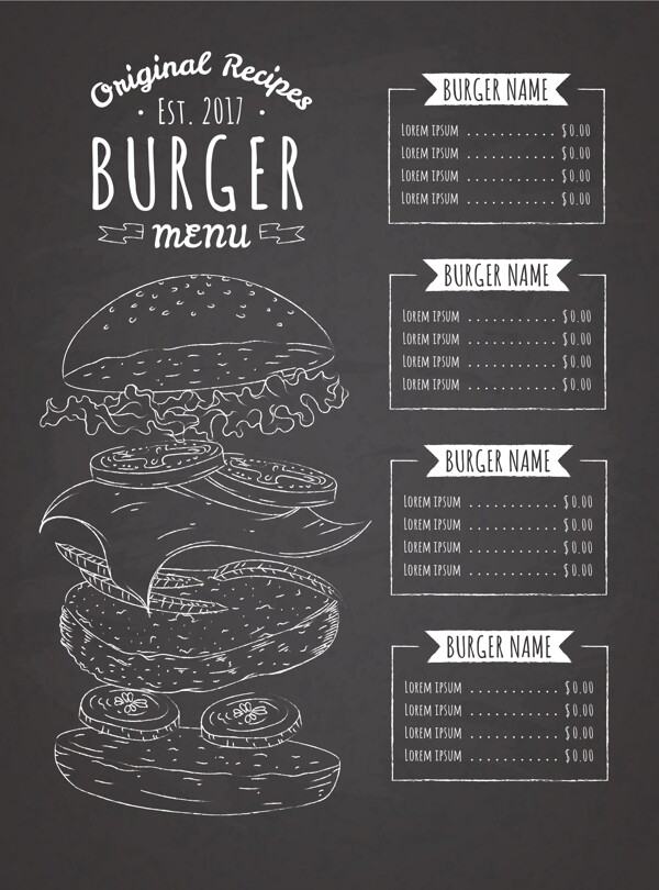 手绘黑板双层汉堡菜单