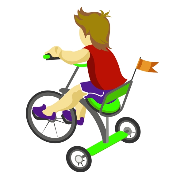 骑三轮车的小男孩2.5D矢量手绘