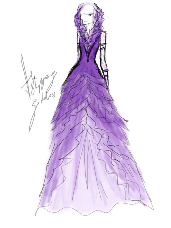 紫色长裙礼服设计图