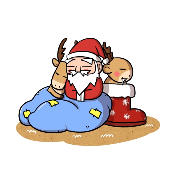 圣诞老人驯鹿睡觉觉png透明底