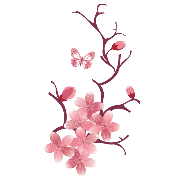 手绘粉色桃花树枝图片