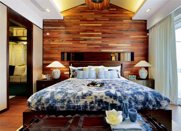 东南亚风情卧室木制床头室内装修效果图