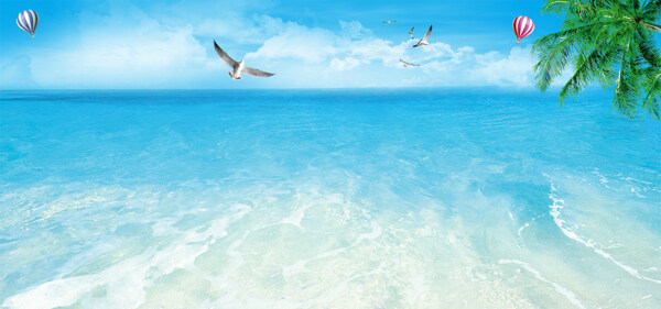 蓝色夏季海浪沙滩背景海报素材