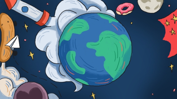 卡通可爱地球科技背景设计