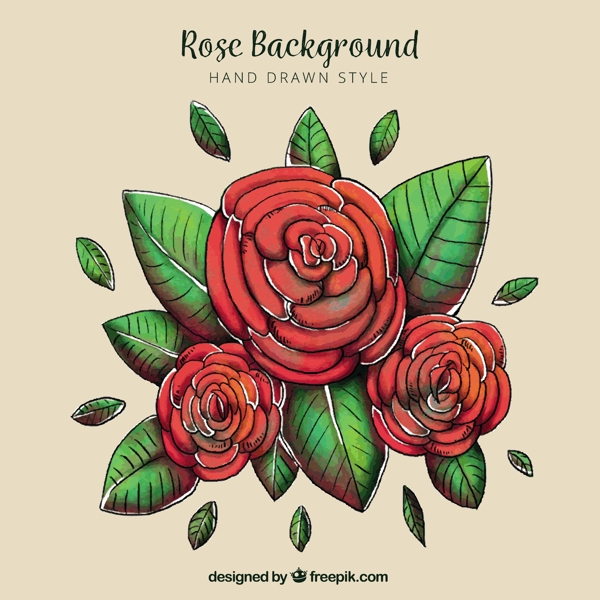 可爱手绘红玫瑰矢量设计素材