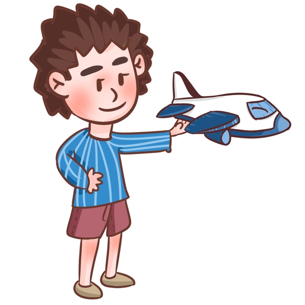 六一儿童节拿飞机的男孩手绘插画