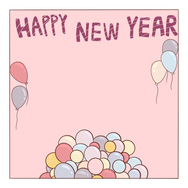 新年粉色气球边框