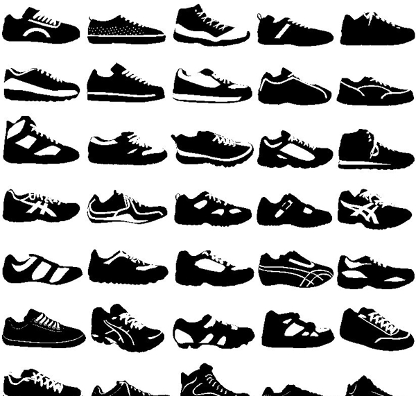 多款黑白运动鞋剪影矢量图图片
