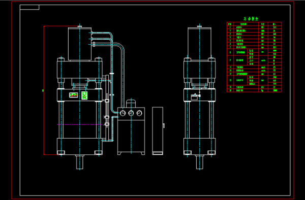 200吨四柱液压机外形图CAD图纸