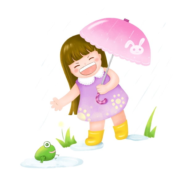 雨天打伞的小女孩