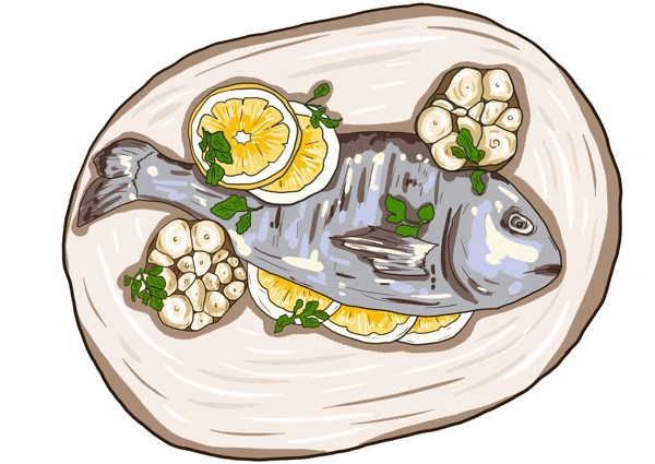 手绘卡通可爱小清新插画食物鱼