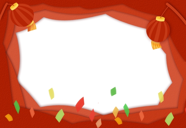 红色喜庆新年灯笼剪纸风边框png免抠图素材