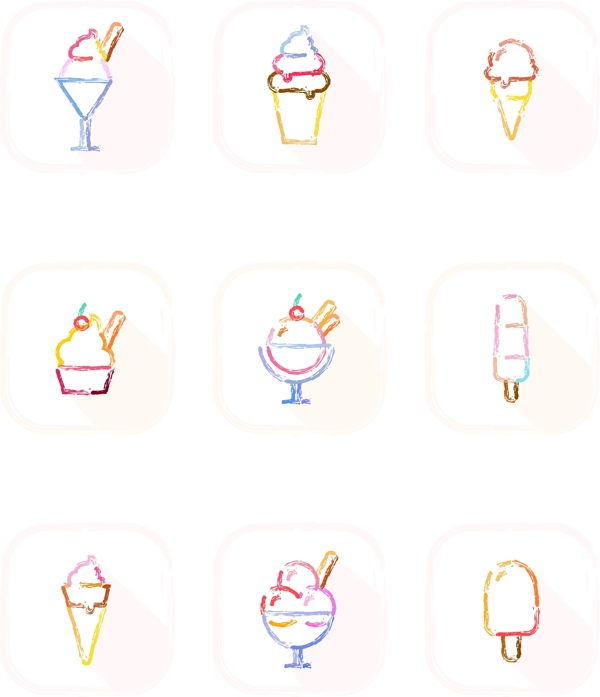 手绘彩色图标冰淇淋甜品icon元素