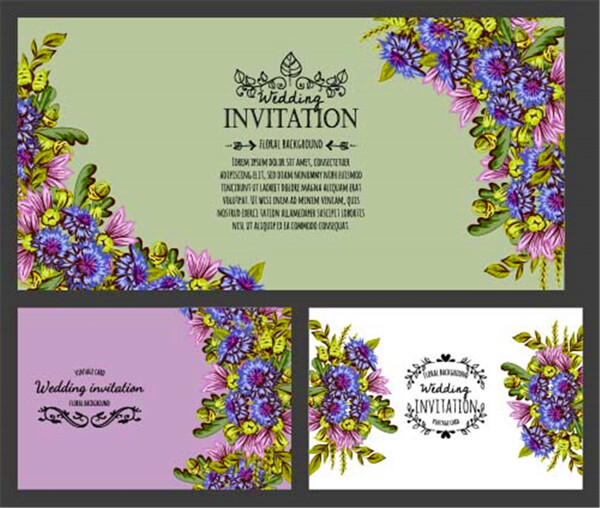 紫色植物花朵婚礼贺卡图片