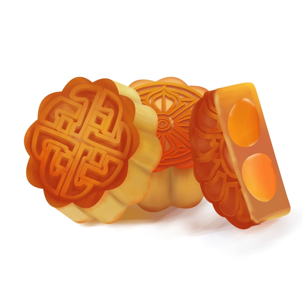 中秋节双黄月饼手绘中国风设计元素原创商用元素