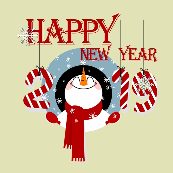 贺岁新年快乐英文雪人卡通治愈系创意PNG素材