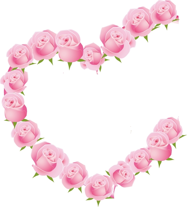 浪漫粉色心形花朵元素