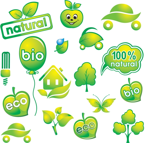 自然生态绿色环保图标矢量图