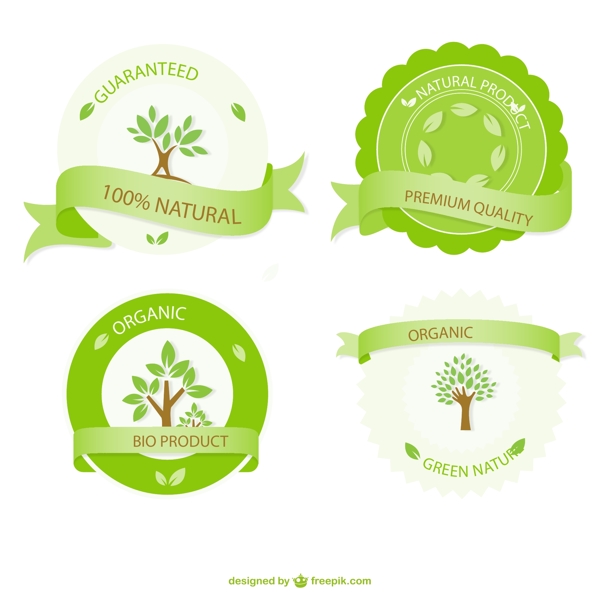 4款绿色纯天然产品标签矢量素材
