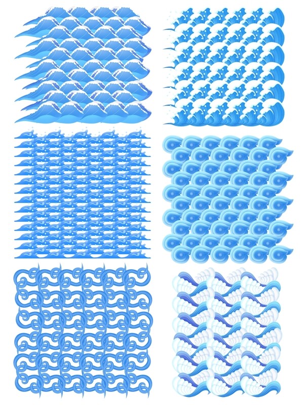 微立体手绘风蓝色海浪底纹可商用元素套图