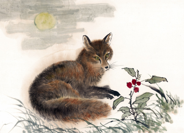 狐狸写意动物画国画0021