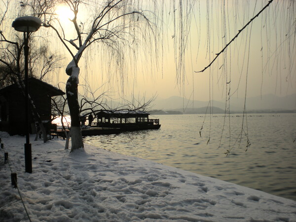 西湖雪景图片