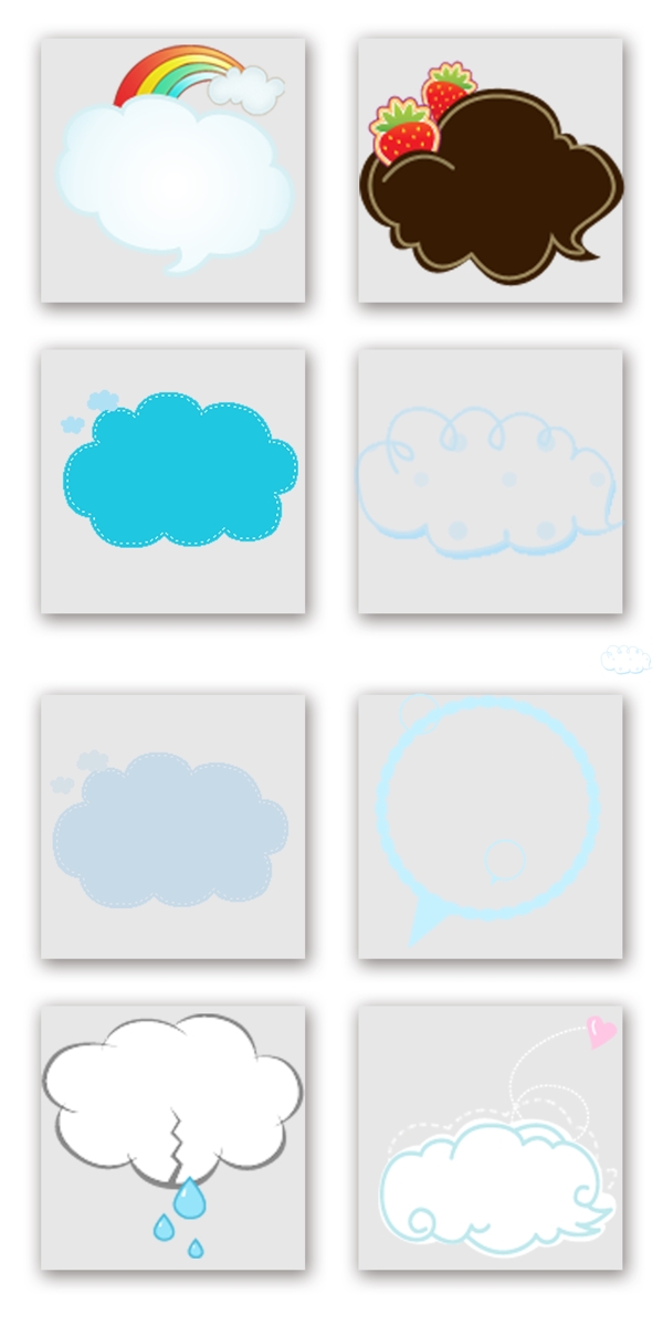 一组可爱卡通的云朵型会话气泡
