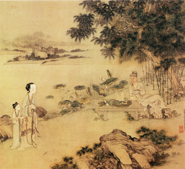 莲塘纳凉图人物画中国古画0437