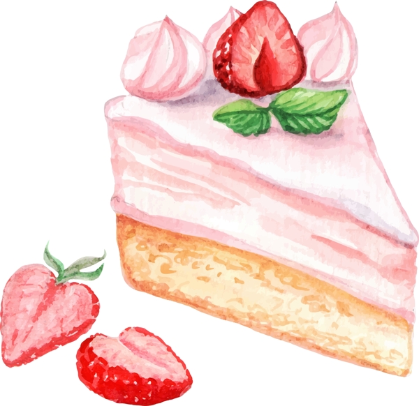 水彩绘美味的三角水果蛋糕