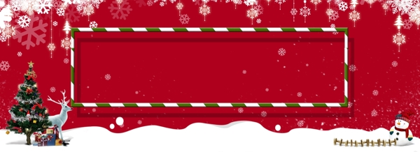 创意圣诞节红色雪景banner背景