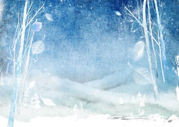 现代简约淡雅蓝白树雪景背景墙