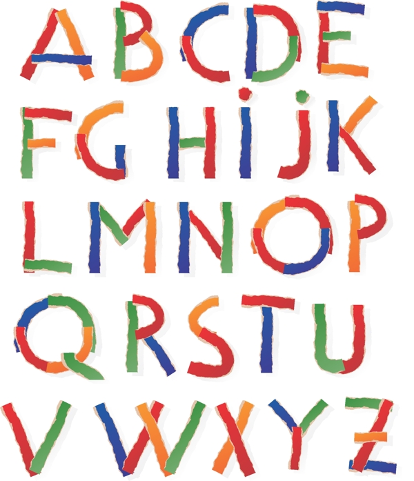 彩色纸条拼贴英文字母矢量素材