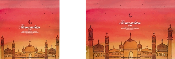 彩色斋月背景与手绘清真寺
