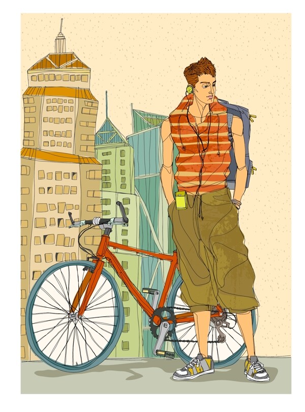 男青年和自行车