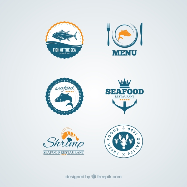 6款海鲜食品标签矢量图