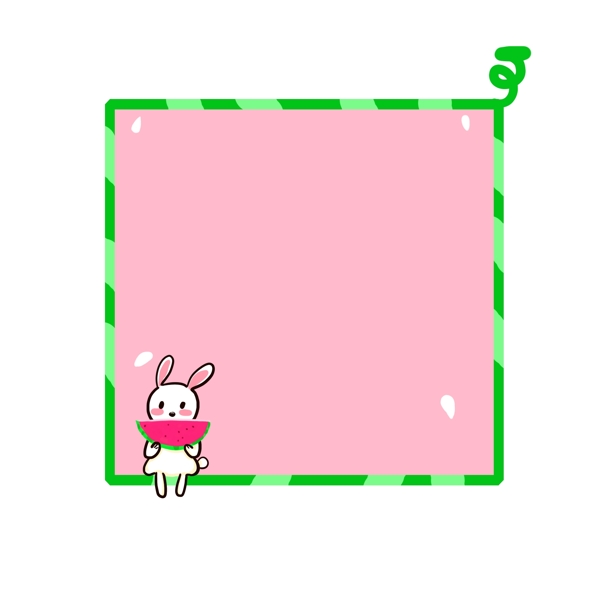 卡通动物小白兔吃西瓜边框装饰图案PNG