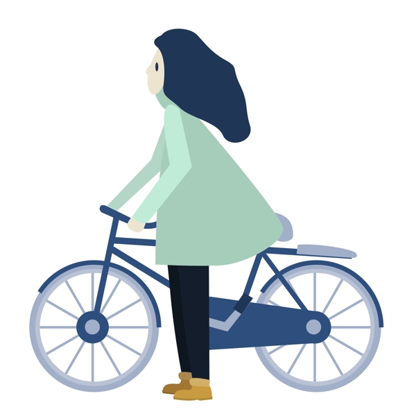 手绘卡通骑着自行车的女人原创元素