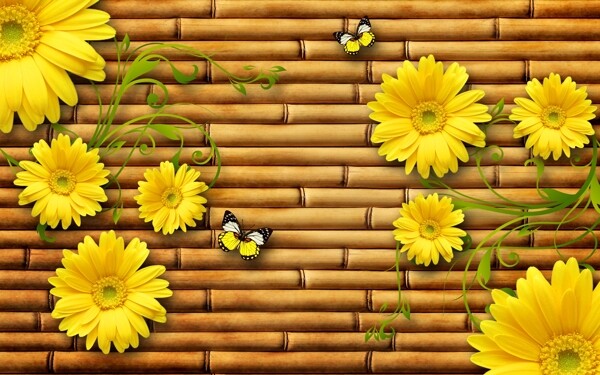 竹子向日葵装饰背景墙