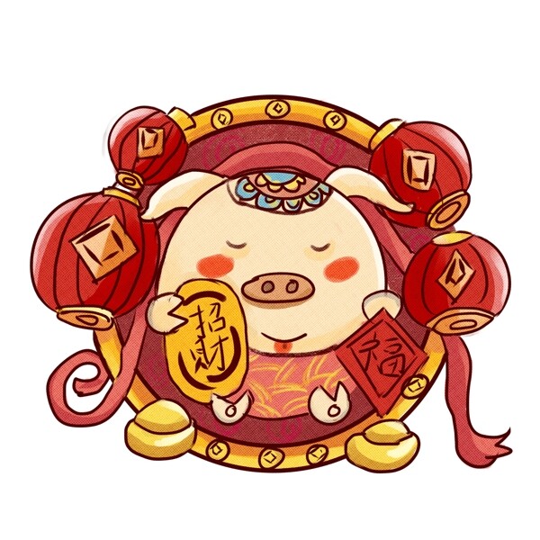 猪插画元素2019生肖猪商用猪年喜庆可爱招财进宝福