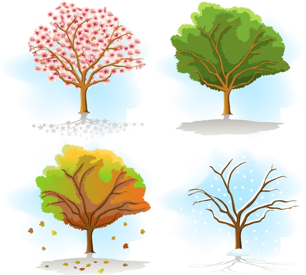 四季转换树木彩绘