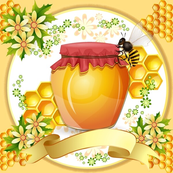 蜜蜂的蜂巢蜂蜜产品设计矢量素材02