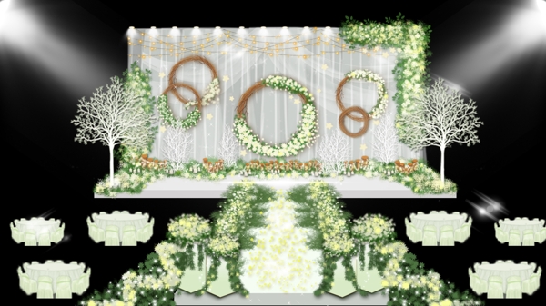 白绿色小清新婚礼舞台