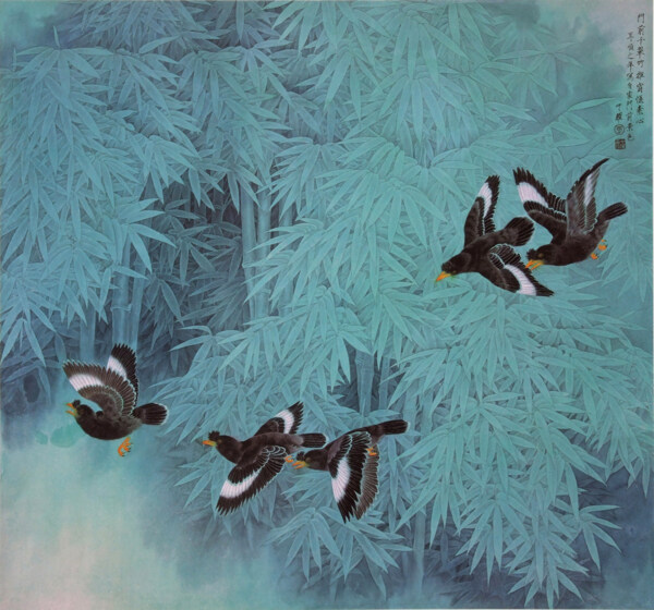 竹林飞鸟图片