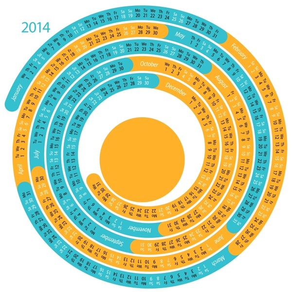 2014年圆形日历模板