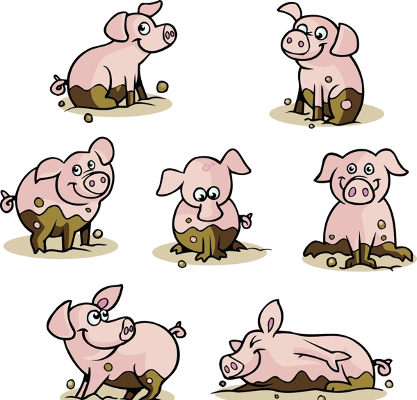 卡通猪矢量素材图片