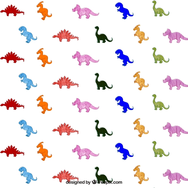 彩色小恐龙无缝背景矢量素材