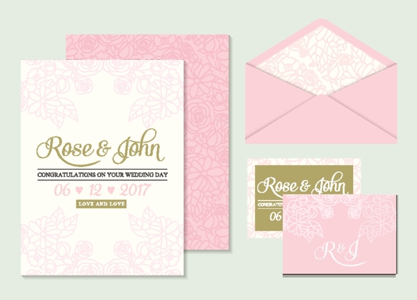 粉色花纹花朵信纸贺卡信封精致矢量源文件