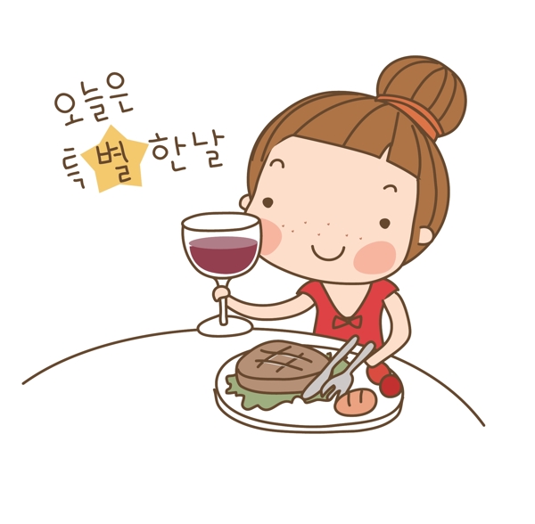 矢量韩国卡通人物西餐EPS
