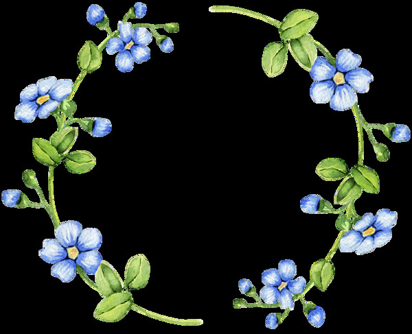 手绘水彩蓝色装饰花环png透明素材